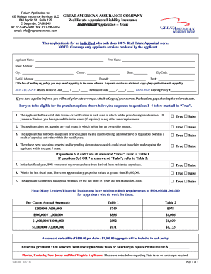 Real Estate Appraisers Liability Insurance Application