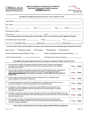 Real Estate Professional Liability Insurance Application