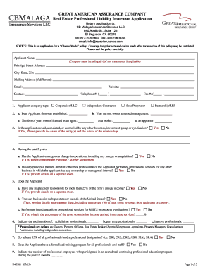 Real Estate Professional Liability Insurance Application