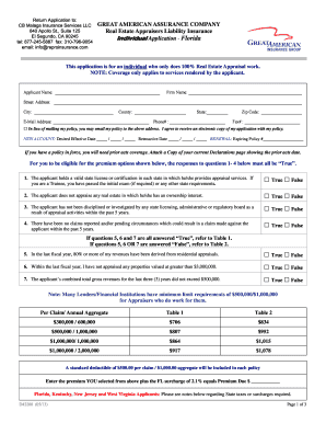 Real Estate Appraisers Liability Insurance Application