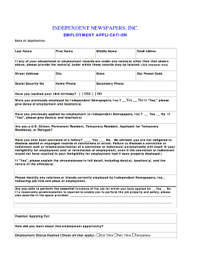 Independent Newspapers Employment Application
