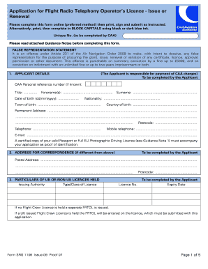 Flight Radio Telephony Operator Licence Application