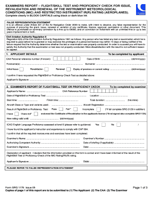 Examiners Report Flight Skill Test IMC IR(R) Rating