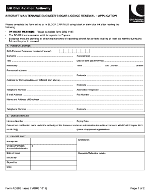 Aircraft Maintenance Engineer BCAR Licence Renewal Application