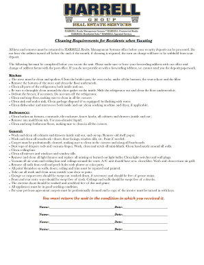 Residential Vacate Cleaning Checklist