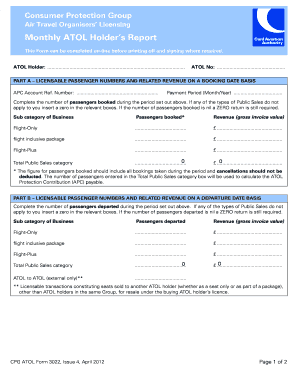 ATOL Holder's Monthly Report Form