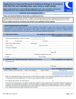 UK CAA Additional Ratings Application Form