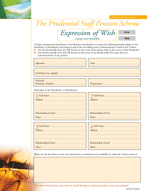 Prudential Staff Pension Scheme Expression of Wish