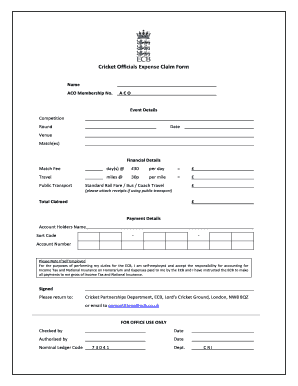 Cricket Officials Expense Claim Form