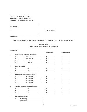 New Mexico Separate Property and Debts Schedule