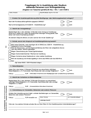 Fragebogen für in Ausbildung oder Studium stehende Personen zum Wohngeldantrag
