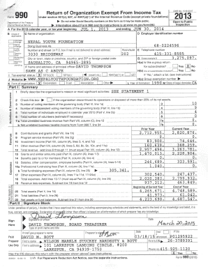Form 990 2013 Nepal Youth Foundation