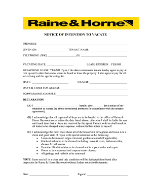 Notice of Intention to Vacate