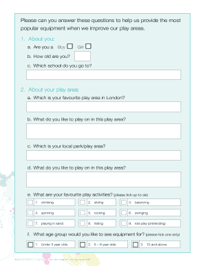 Barnet Play Equipment Questionnaire