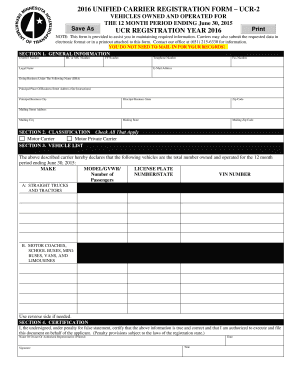 2016 Unified Carrier Registration Form UCR-2
