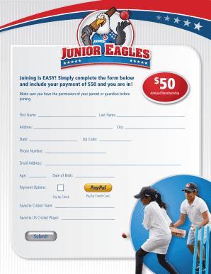 US Cricket Junior Eagles Membership Form