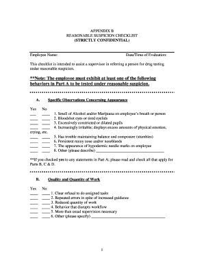 Reasonable Suspicion Drug Testing Checklist