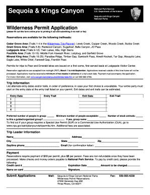 Sequoia & Kings Canyon Wilderness Permit Application
