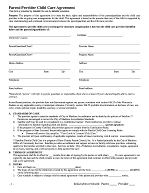 Parent-Provider Child Care Agreement