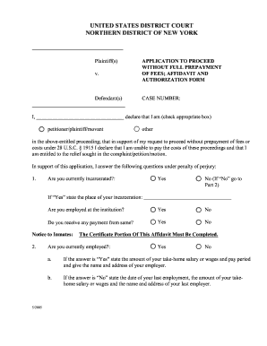 US Federal Application to Proceed Without Full Prepayment of Fees