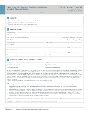 Financial Advisor Appointment/Removal and Fee Change Form