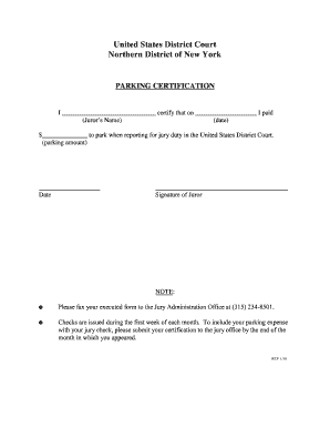 Juror Parking Certification Form