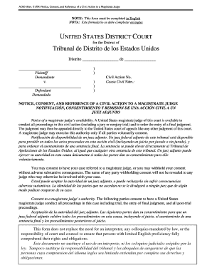 AO85 Notice Consent Civil Action Magistrate Judge