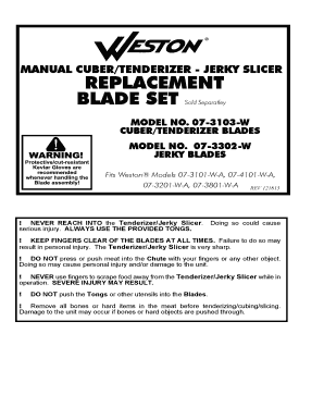 Weston Meat Tenderizer Jerky Slicer Blade Replacement Instructions