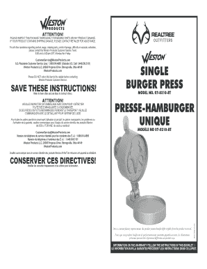 Weston Burger Press Warranty Information