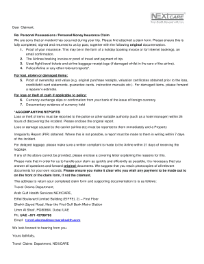 Personal Possessions Insurance Claim Form
