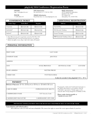 php[tek] 2016 Conference Registration Form