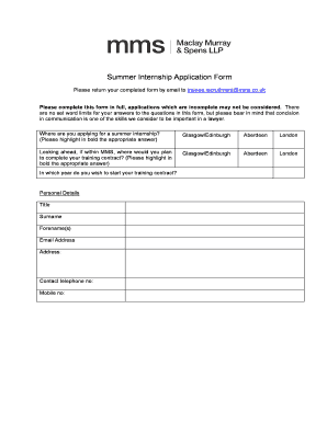 Summer Internship Application Form