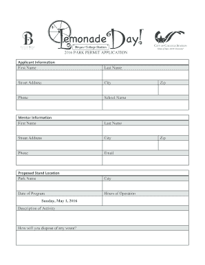 2016 Park Permit Application for Lemonade Day