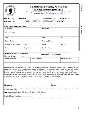 Middletown Township Parking Permit Application