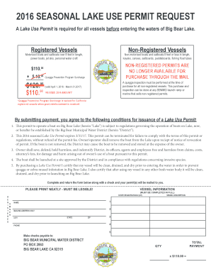 2016 Seasonal Lake Use Permit Request