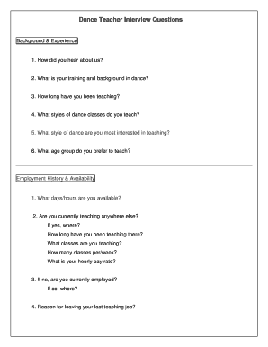 Dance Teacher Interview Questions