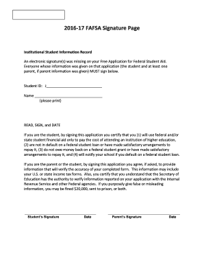 2016-17 FAFSA Signature Page