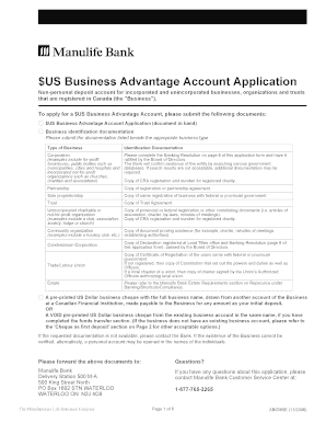 US Business Advantage Account Application