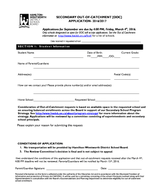 Secondary Out-of-Catchment Application