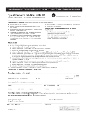 Questionnaire médical détaillé