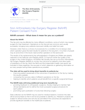 Non Arthroplasty Hip Surgery Register Patient Consent Form