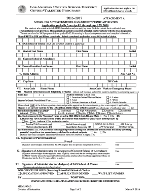 School for Advanced Studies Student Permit Application