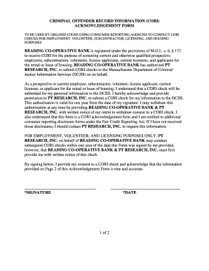 Criminal Offender Record Information (CORI) Acknowledgement Form