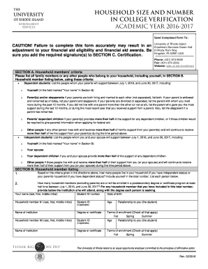 Household Size and Number in College Verification Form