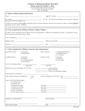 Certificate of Sibling Enrollment
