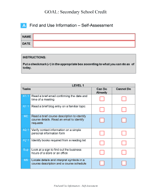 Secondary School Credit Self-Assessment Form