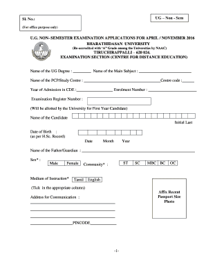 Bharathidasan University UG Non-Semester Exam Application
