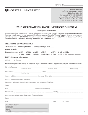 Hofstra University Graduate Financial Verification Form