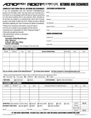 Aerostich RiderWearHouse Return and Exchange Form
