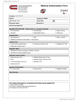 Core Occupational Medicine Medical Authorization Form